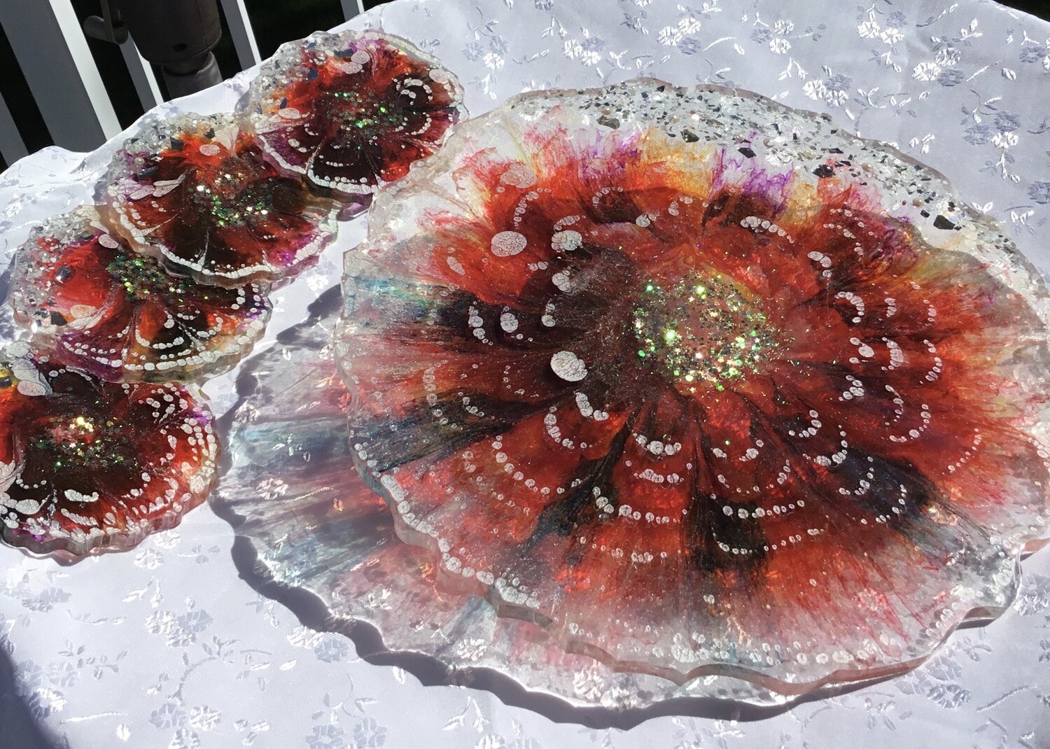(SOLD)Morning Sunrise - Resin Tray &amp; 4 Coasters