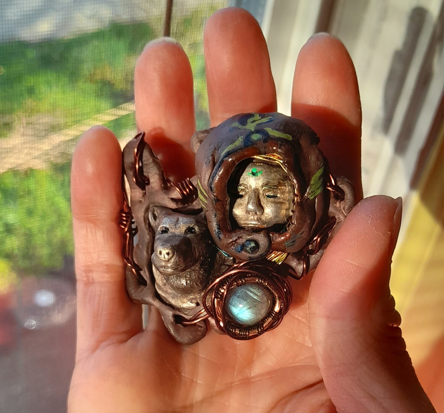 ‘Wolf Mage’ charm - silver pendant. BY ORDER ONLY. Personalization Ok.