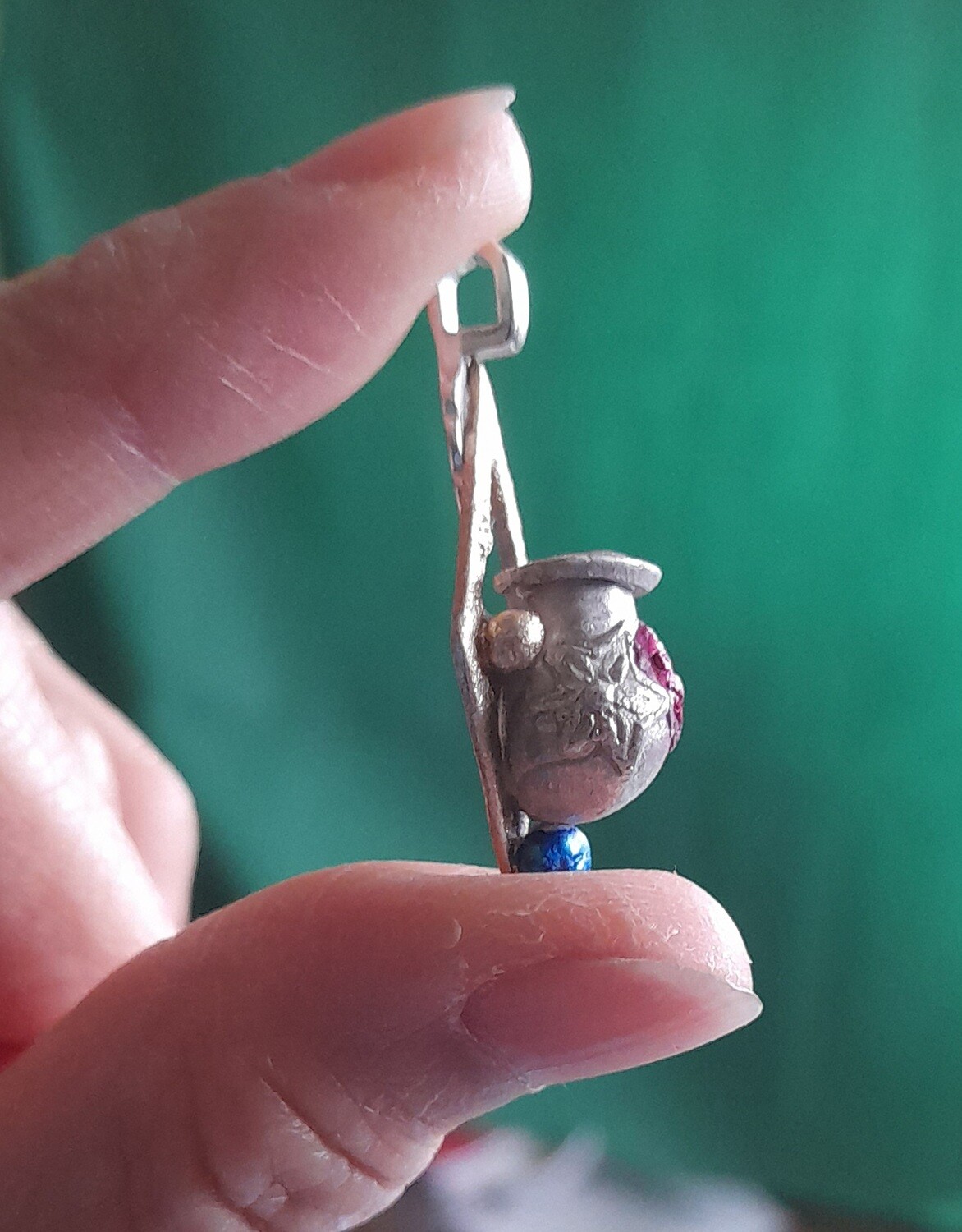 Silver handmade 'Essential Oils Scent Jar' pendant with flower and leaf design (0.99% pure silver)'