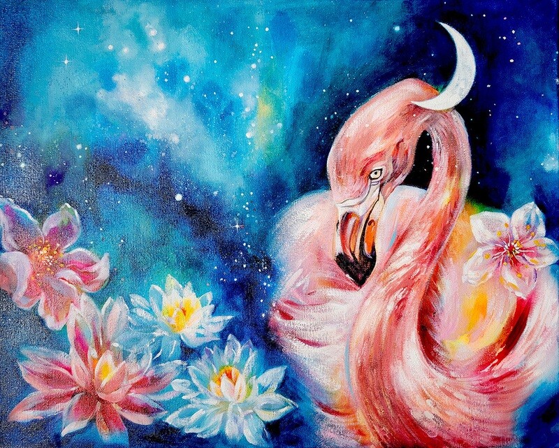 "Flamingo in Night sky"