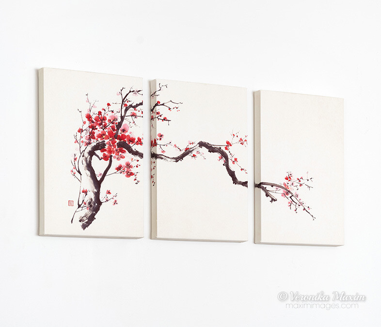 3-canvas Branch of Sakura Blossom