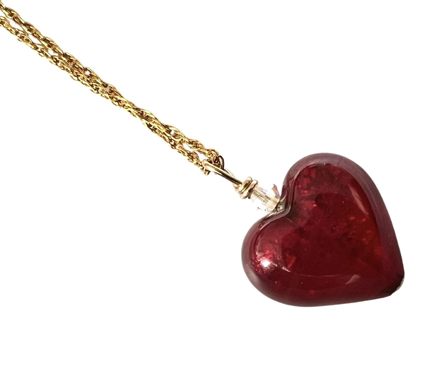 Small Ruby Red Murano Glass Heart Gold Necklace