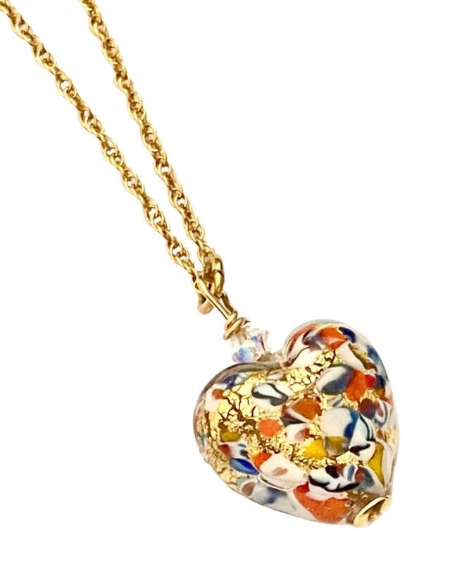 Small Klimt Murano Glass Gold Heart Necklace