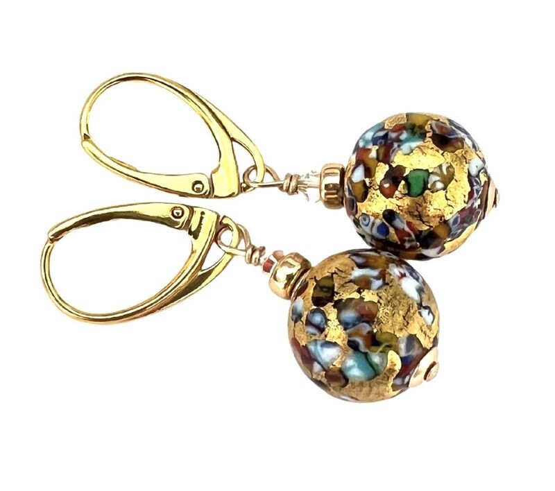 Klimt Murano Glass Gold Bead Earrings