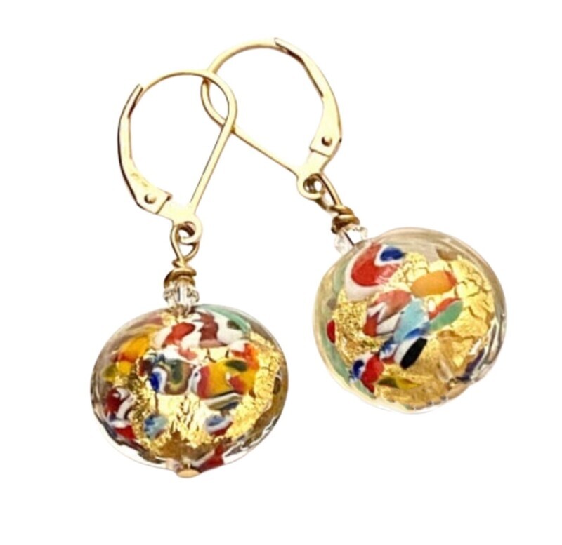 Klimt Murano Glass Gold Disc Earrings