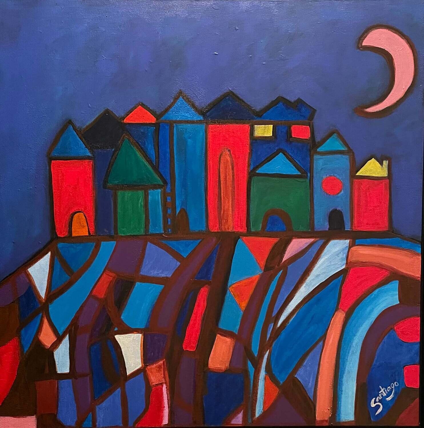 Pink Moon with Houses