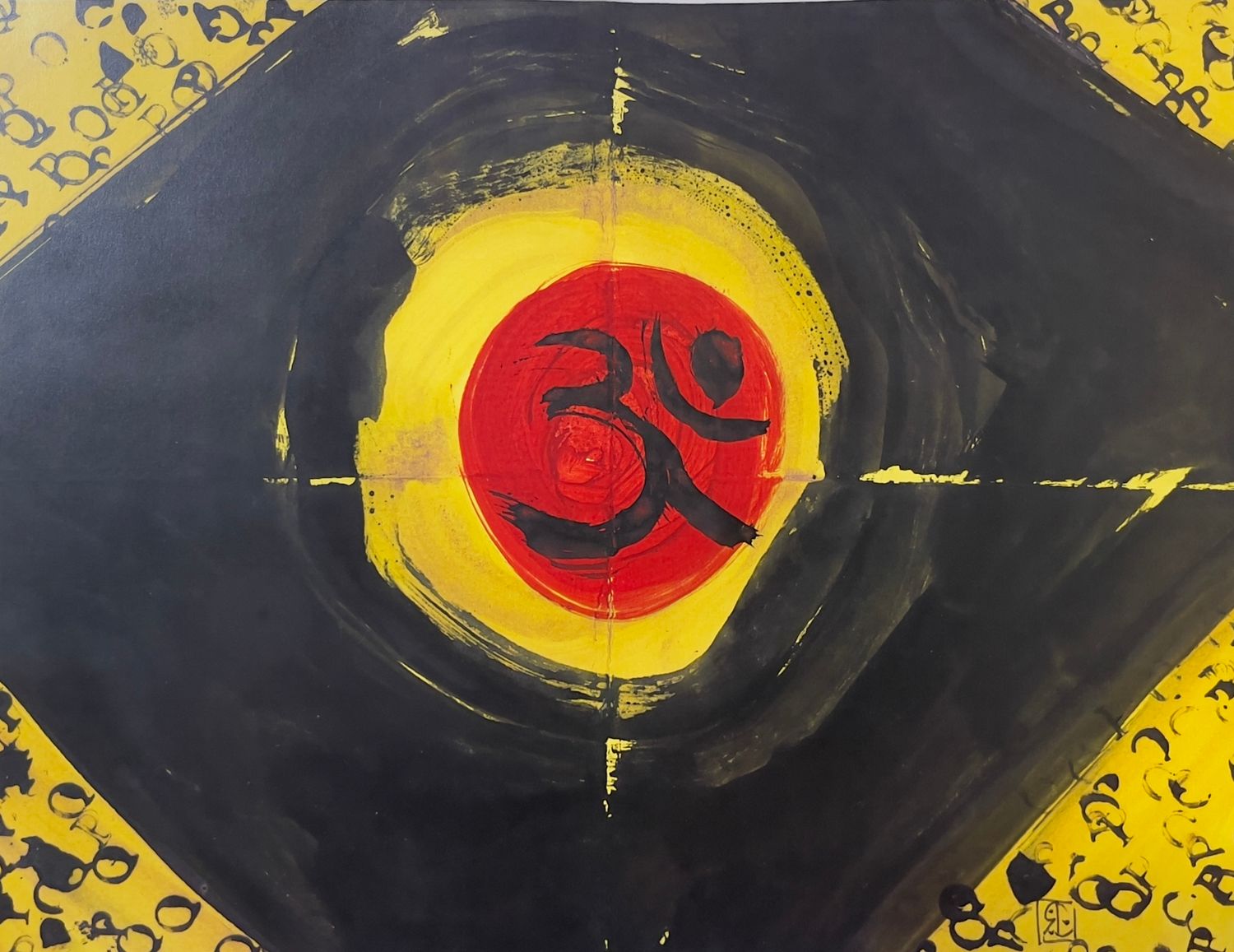 Om Symbol over Red and Black Background Om Symbol over Red and Black Background