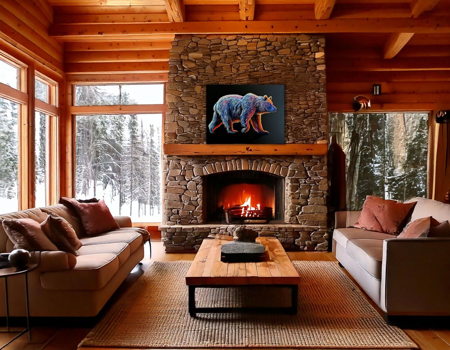 Canadian Art | Wildlife Painting - Vivid Grizzly Bear, Interior display