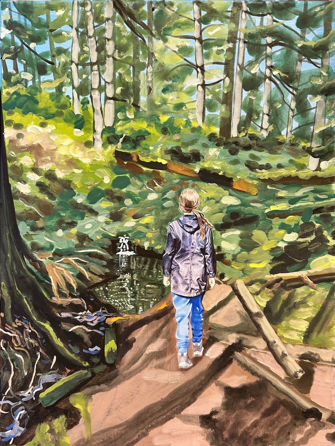 Girl on Hike by Pond