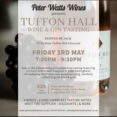 Tuffon Hall Wine & Gin Tasting. ft Liz Friday 3rd May