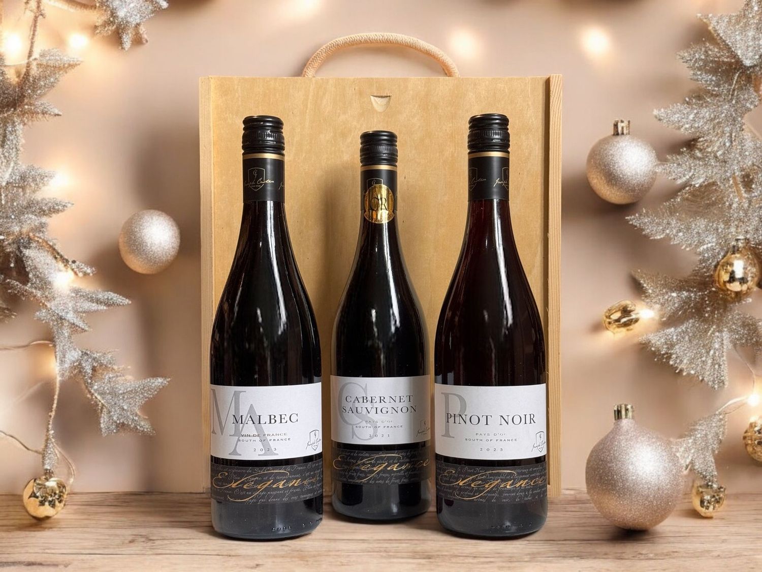 Elegance Malbec, Cabernet Sauvignon & Pinot Noir, France (VG) - 3 Bottle Gift Elegance Malbec, Cabernet Sauvignon & Pinot Noir, France (VG) - 3 Bottle Gift
