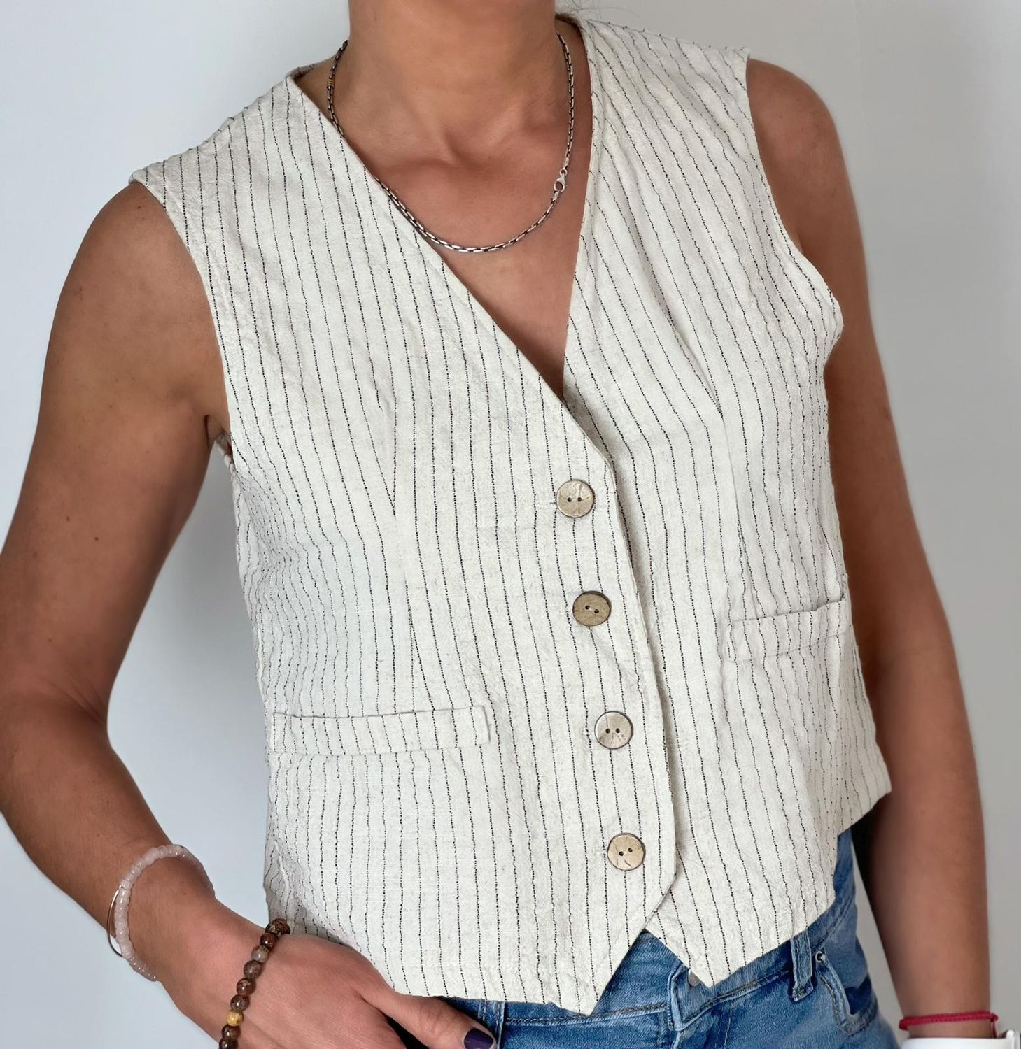 chaleco lino rayas  -  LIA