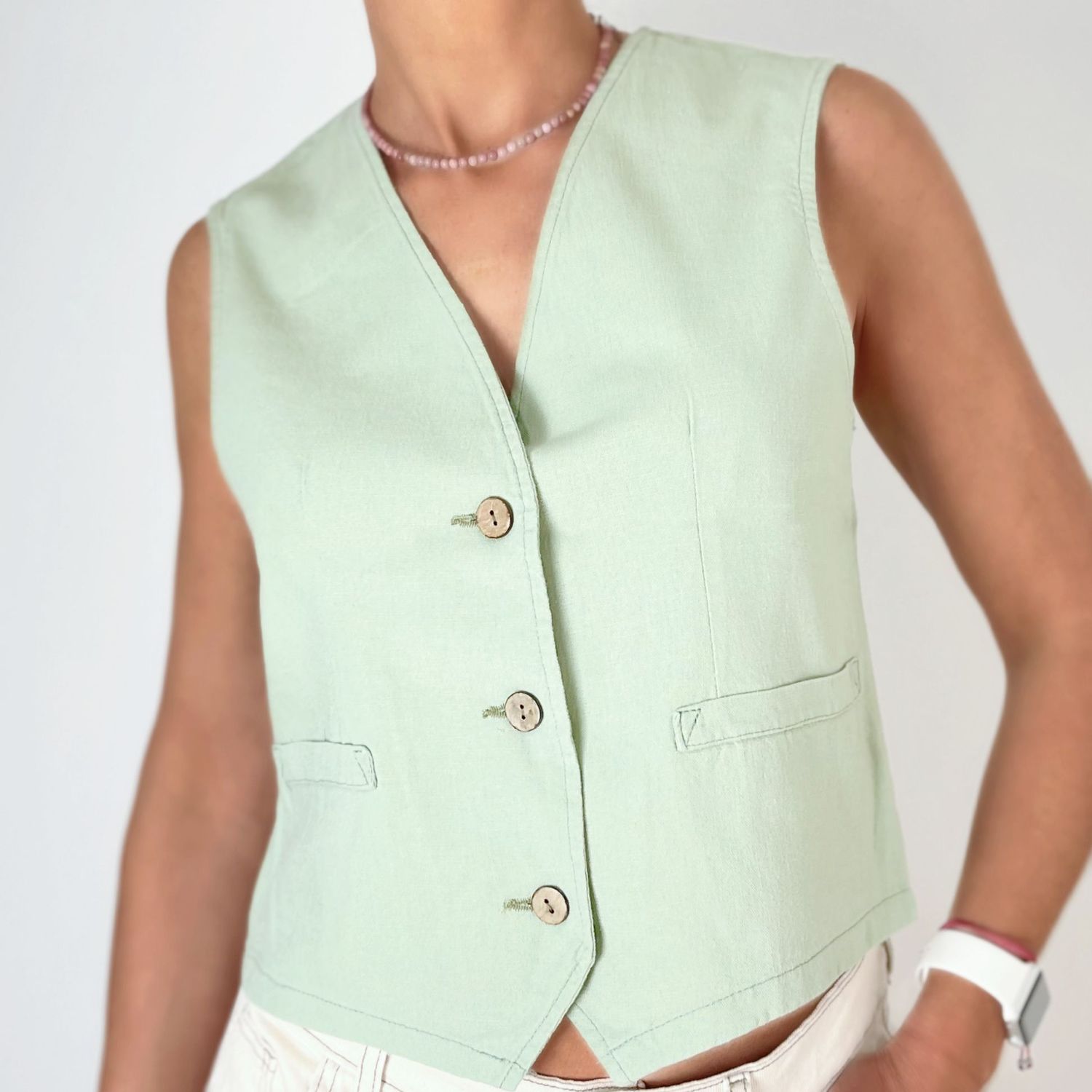 chaleco lino liso  -  LIA verde