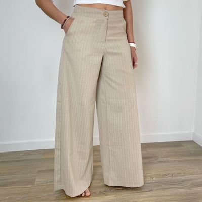 pant lino - LIA - beige rayas