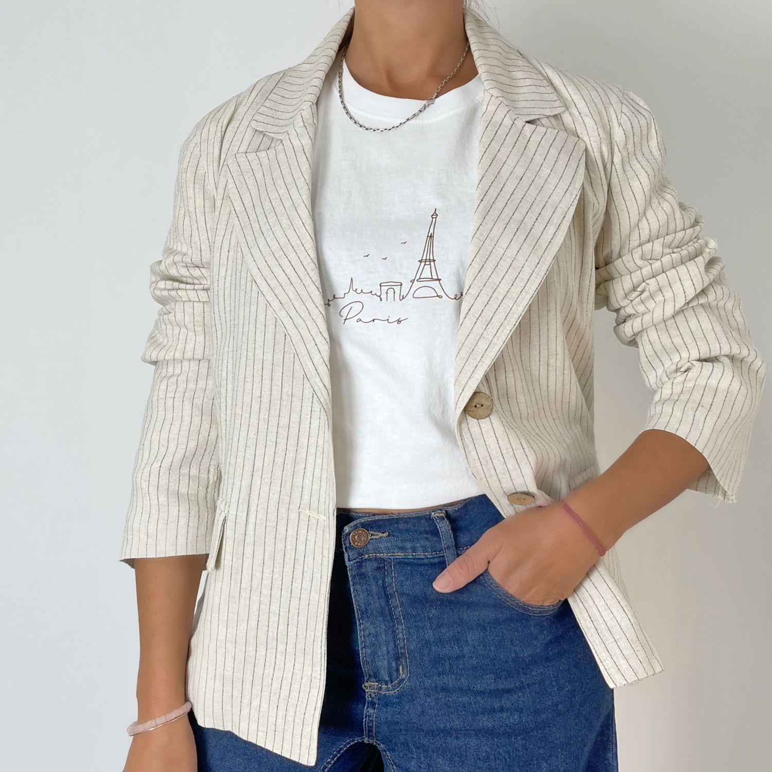 blazer lino rayado - ROMA