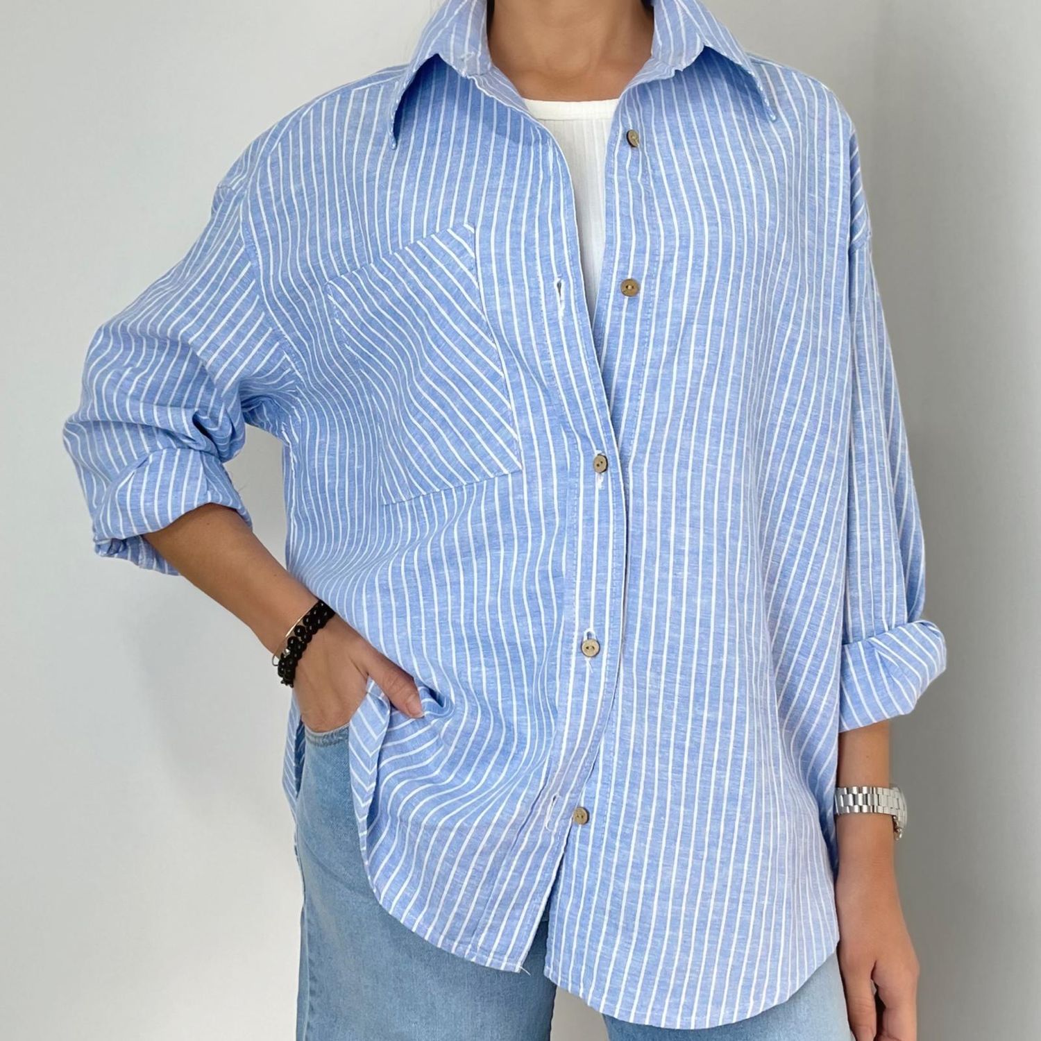 camisa CAMILLE rayas celeste