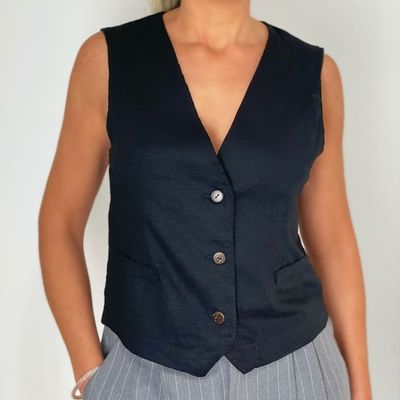 chaleco lino  - LIA negro