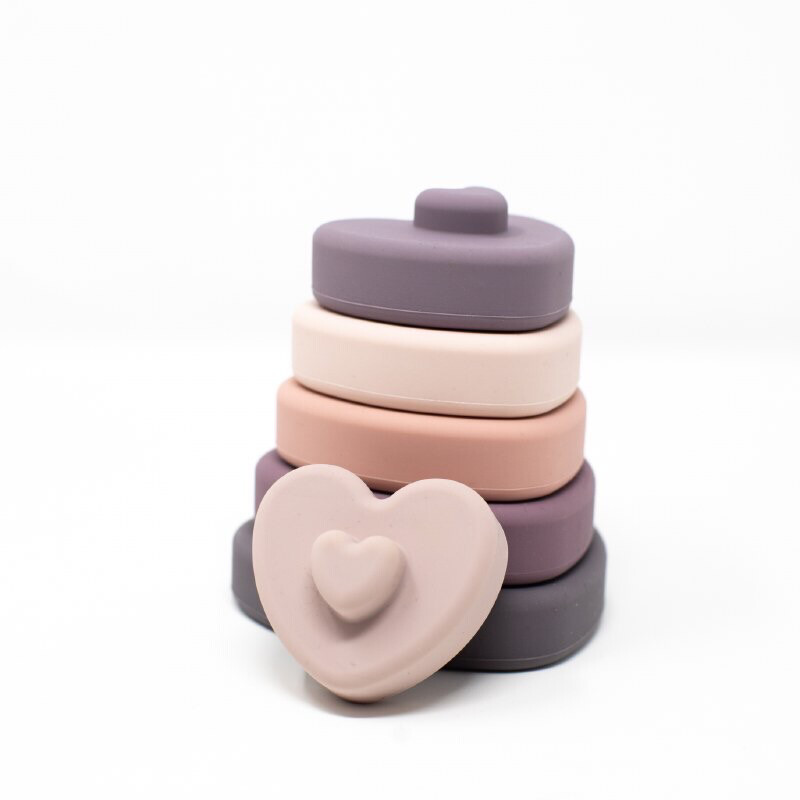 Three Hearts Silicone Teether Toy Stacks