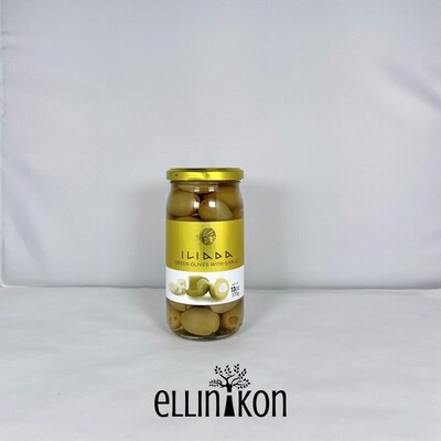 GREEN OLIVES WITH GARLIC 13oz (370g) iliada 440452