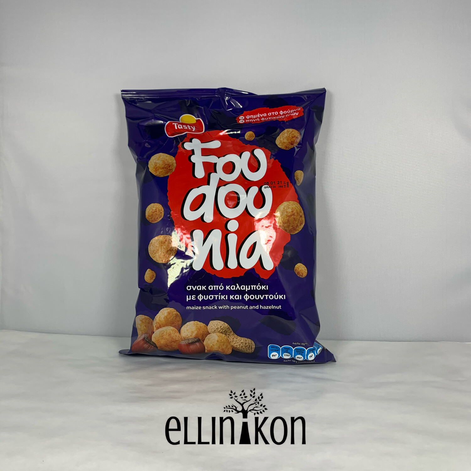 TASTY FOUDOUNIA, MAIZE SNACK WITH PEANUT AND HAZELNUT, (125g)