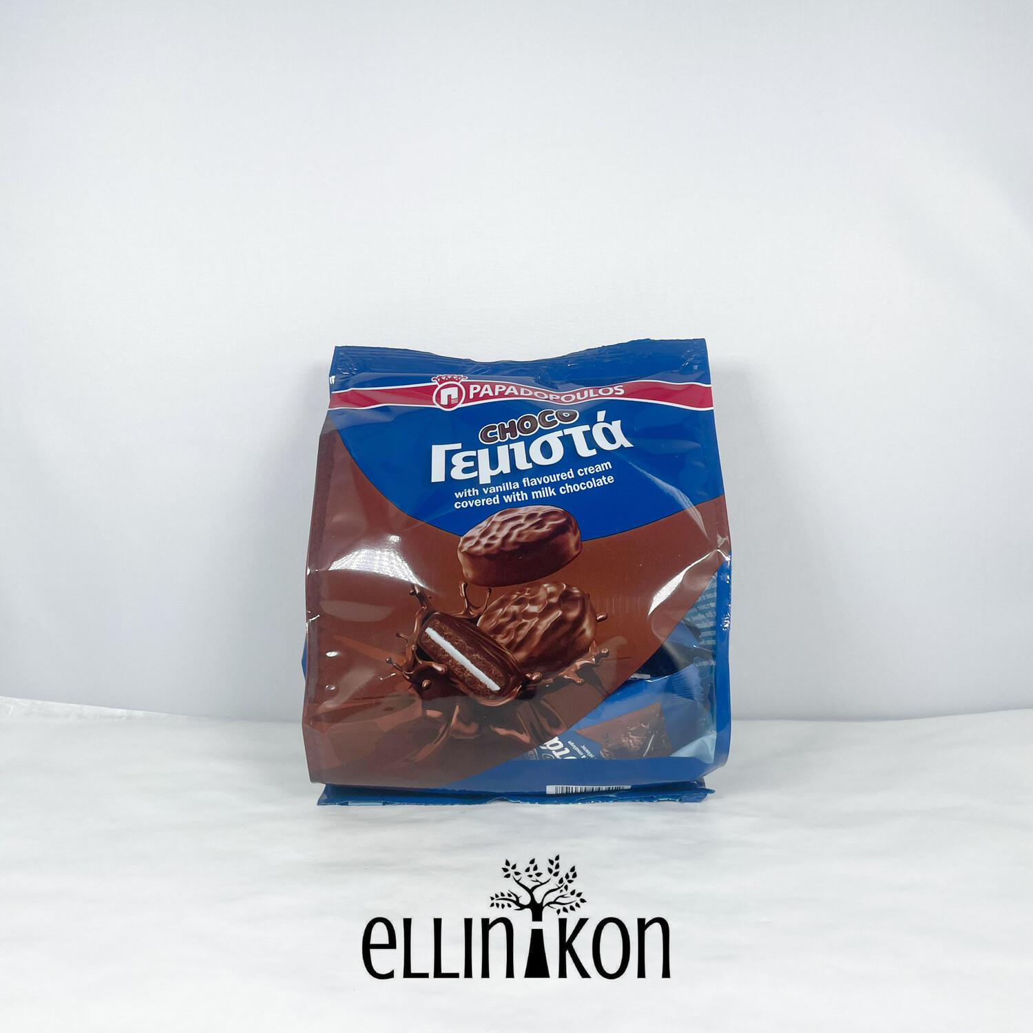 SANDWICH COOKIE VANILLA CHOCO COVERED, Bag of 15pc, (200g) papadopoulou