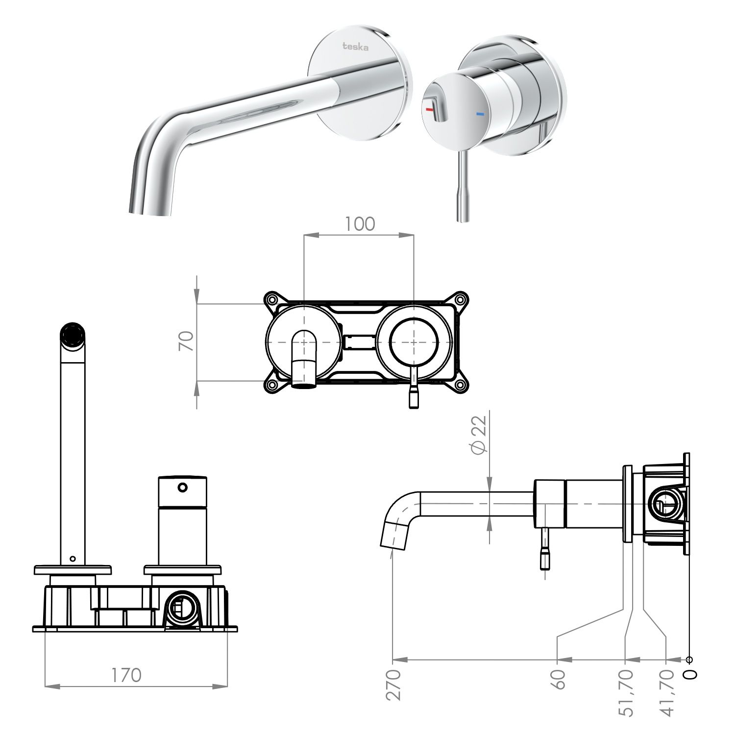 TESKA ATLAS CONCEALED BASIN MUXER SET - MATT BLACK- E5708