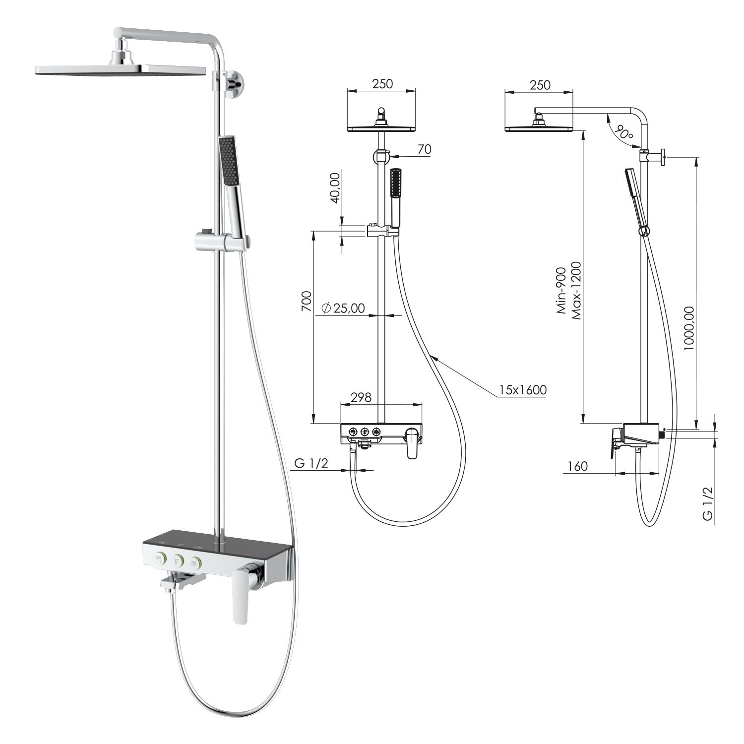 TESKA NIAGARA 3 WAY SHOWER SET - CHROME-