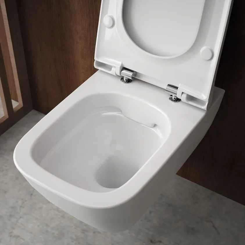 Geberit Smyle set of wall-hung WC, square, shrouded, Rimfree, with WC seat, overlapping lid