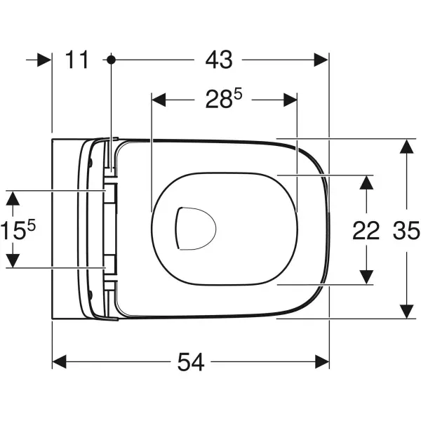 Geberit Smyle set of wall-hung WC, square, shrouded, Rimfree, with WC seat, overlapping lid