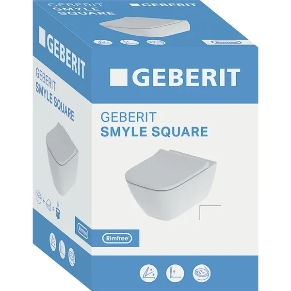 Geberit Smyle set of wall-hung WC, square, shrouded, Rimfree, with WC seat, overlapping lid