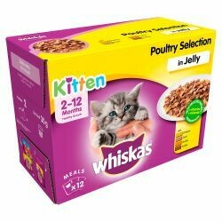 WHISKAS 2-12 Months Kitten Pouches Poultry Selection in Jelly 12x100g pk