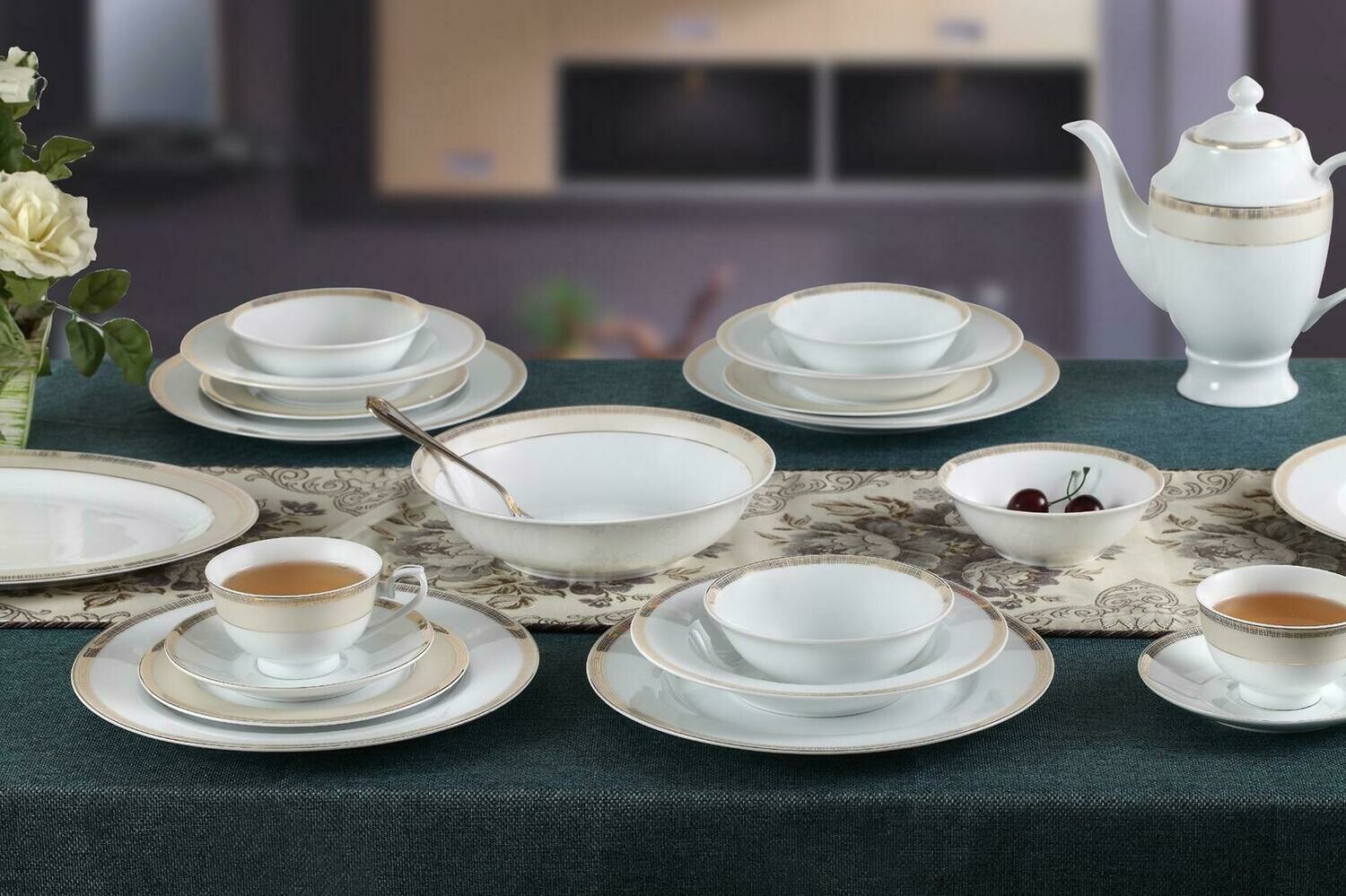 Weave Beige /White and Gold - Set of 8
