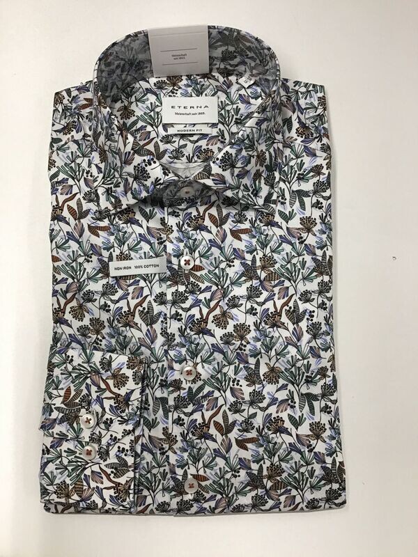 Herren Hemd 1/1 - blau gemustert- Eterna Herren Hemd 1/1 - blau gemustert- Eterna