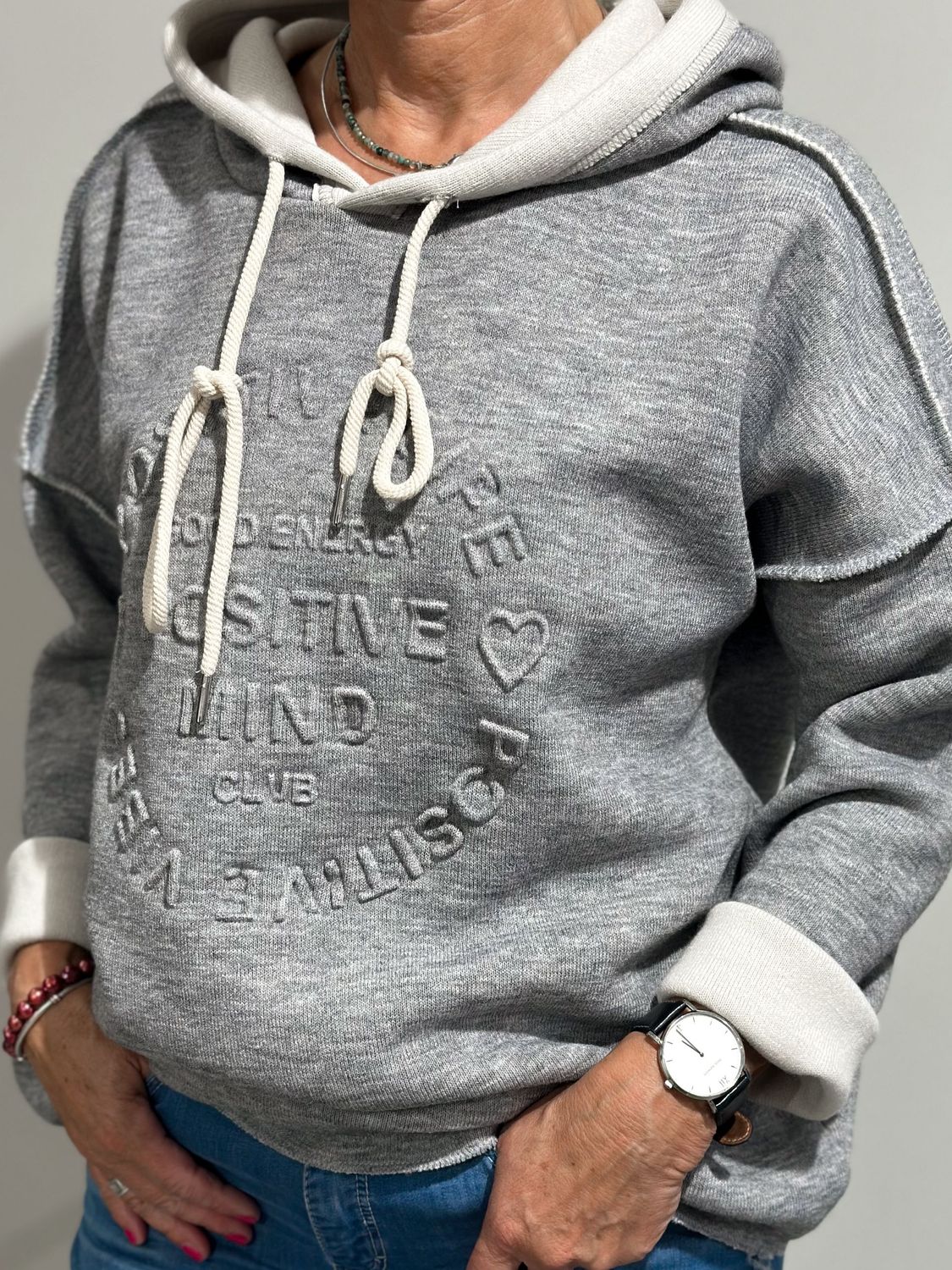 Hoodie Zwillingsherz  - grau -  double face