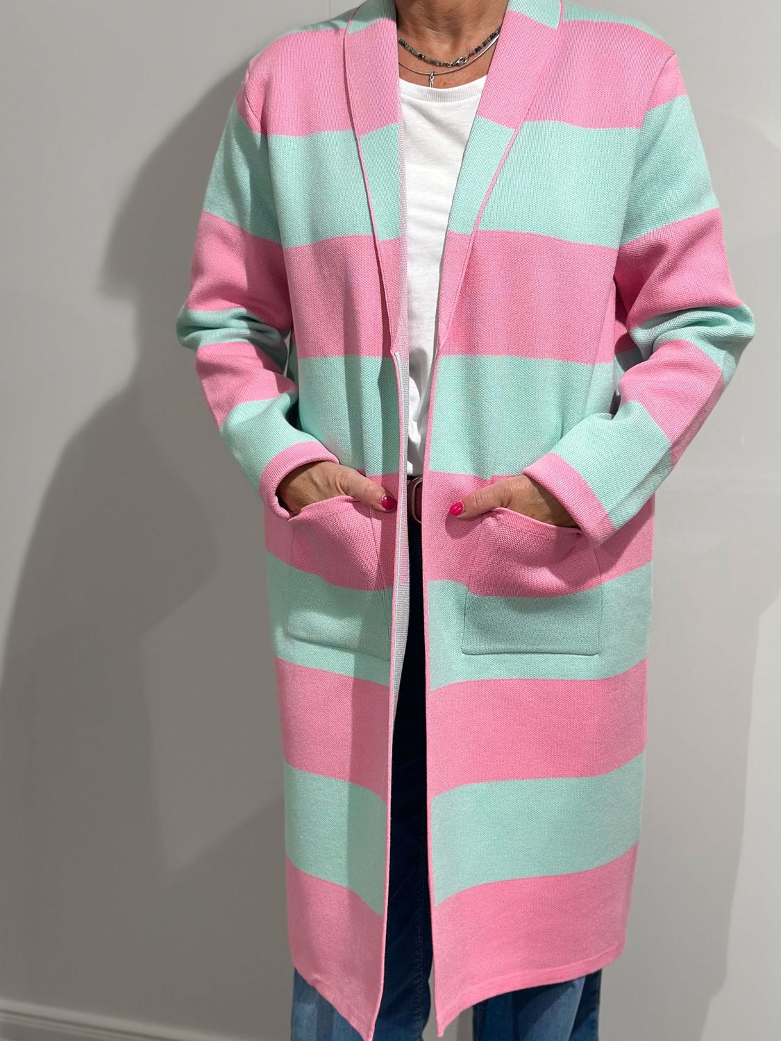 Strickmantel - Zwillingsherz -pink/mint