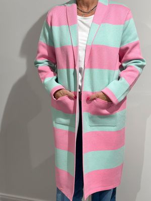 Strickmantel - Zwillingsherz -pink/mint