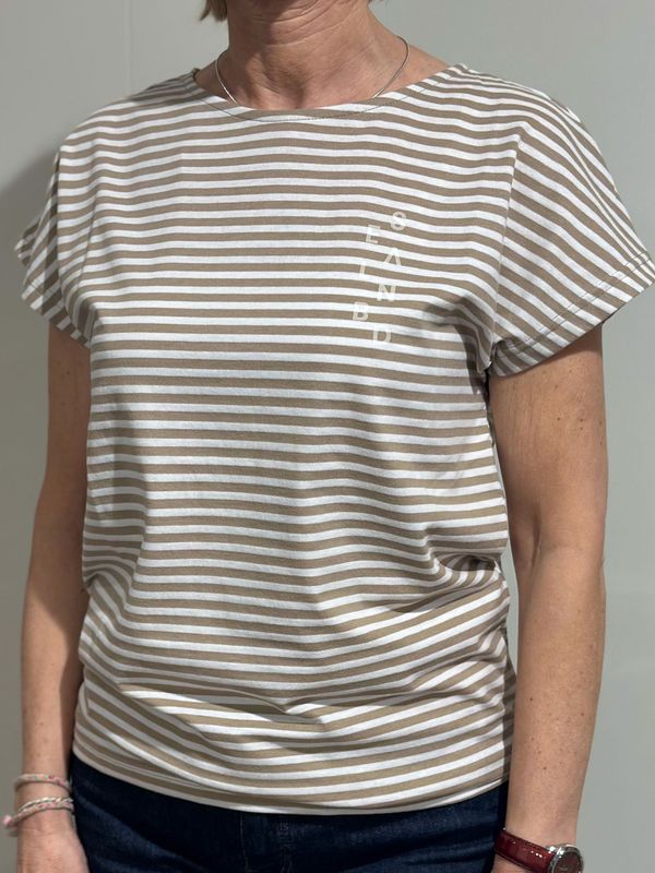T-shirt - Selma - camel & Bright white stripe - Elbsand