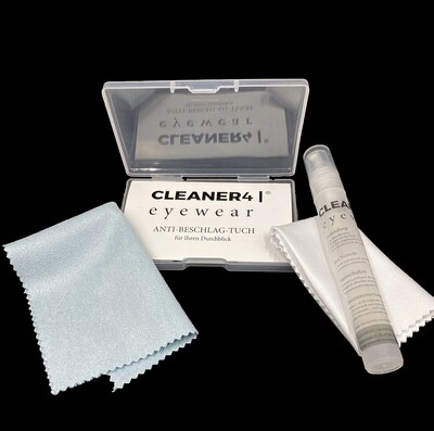 ANTI-BESCHLAG-TUCH und CLEANER4 | eyewear 10 ml Brillenreiniger mit Brillenputztuch.