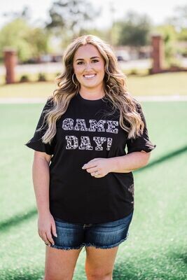 Layerz Black Game Day Embroidered Top