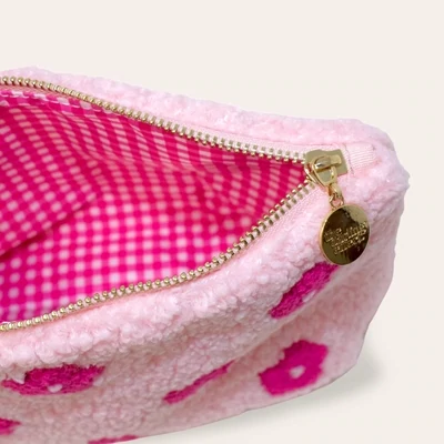 Pink Floral Zippered Teddy Pouch 