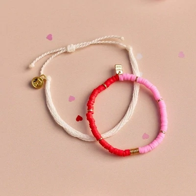 PuraVida Pink/Red Disc Stretch Bracelet Set