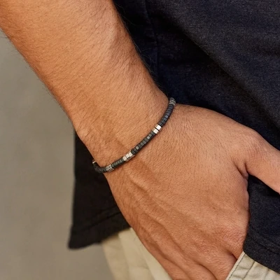 PuraVida Mens Faceted Pyrite Stretch Bracelet