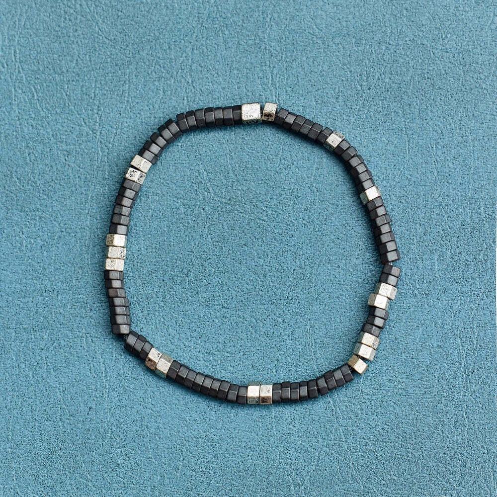 PuraVida Mens Faceted Pyrite Stretch Bracelet