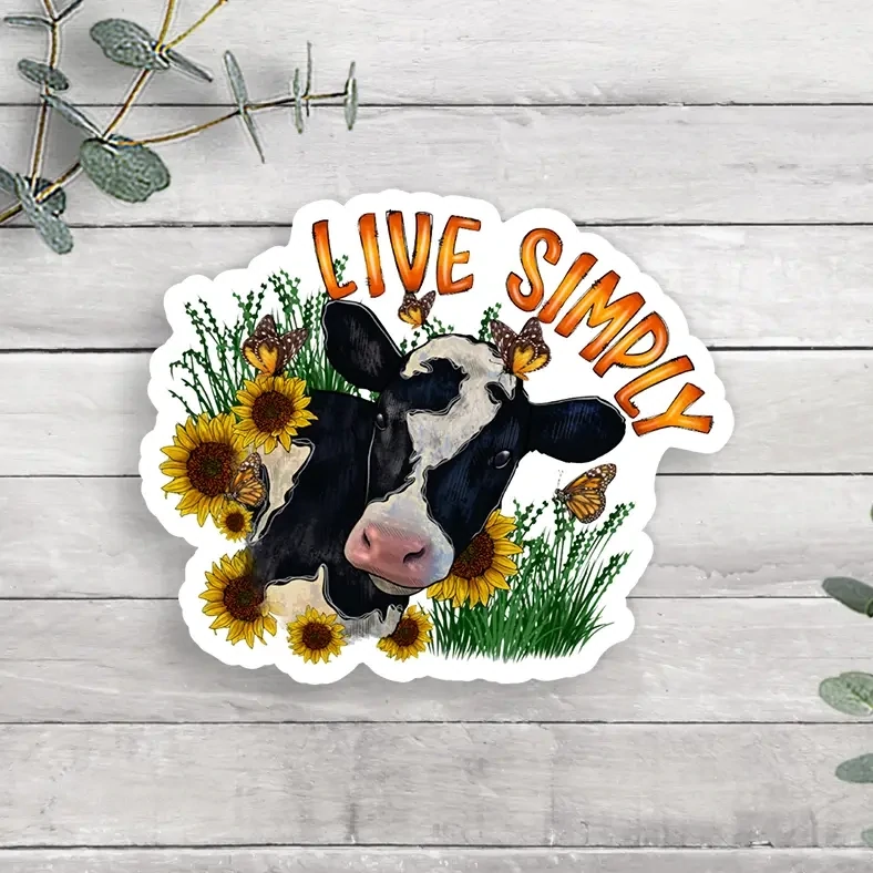 Live Simply Cow Vinyl Sticker
