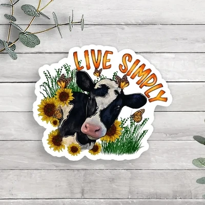Live Simply Cow Vinyl Sticker