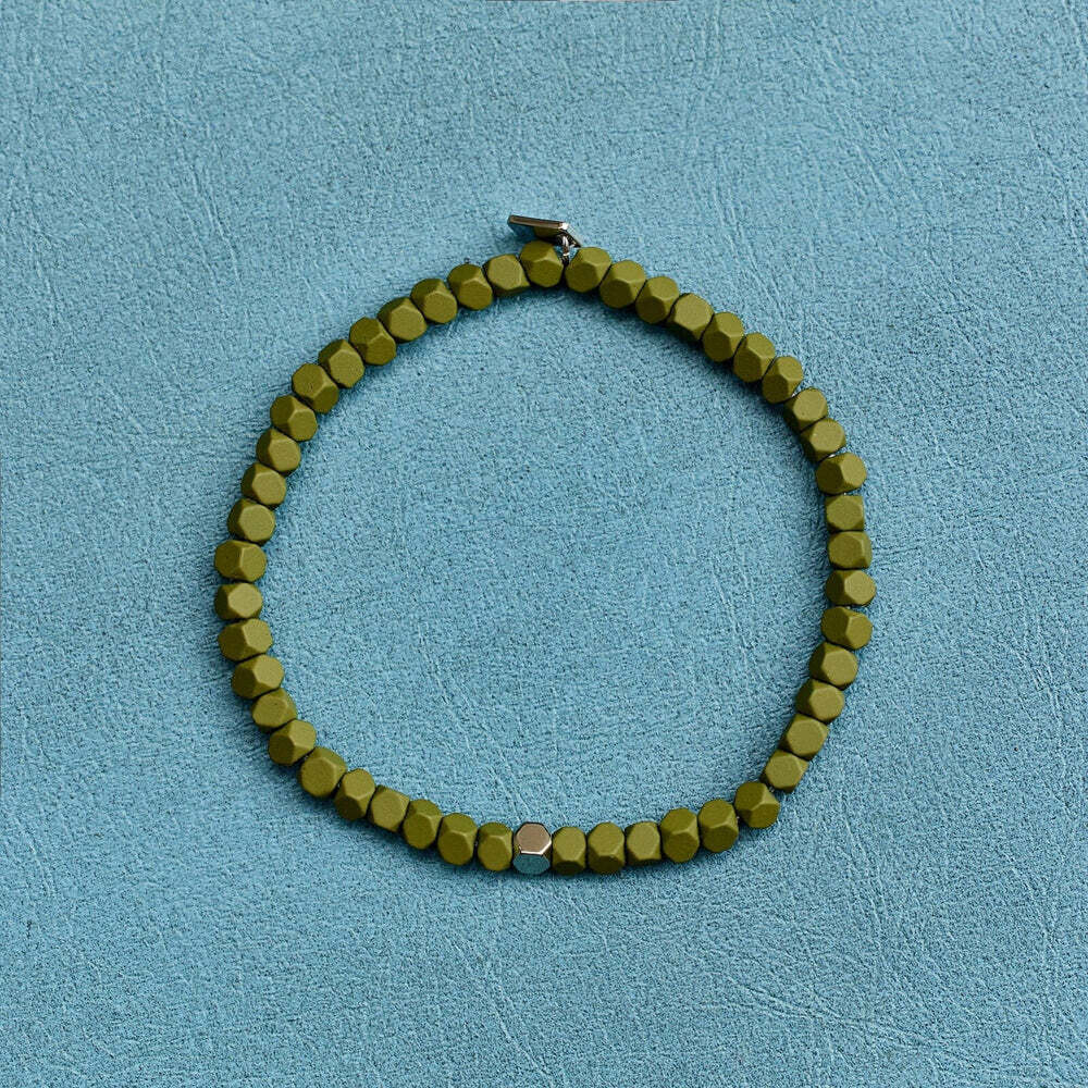 PuraVida Men's Olive Hematite Stretch Bracelet
