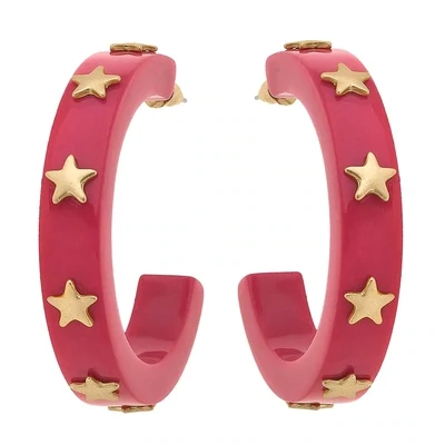 Fuchsia Darla Star Hoop Earrings