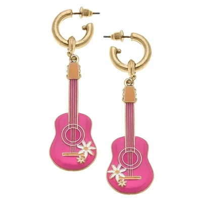 Cowgirl Guitar Drop Hoop Earrings