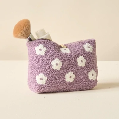 Purple Floral Zippered Teddy Pouch 