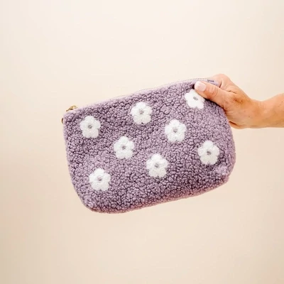 Purple Floral Zippered Teddy Pouch 
